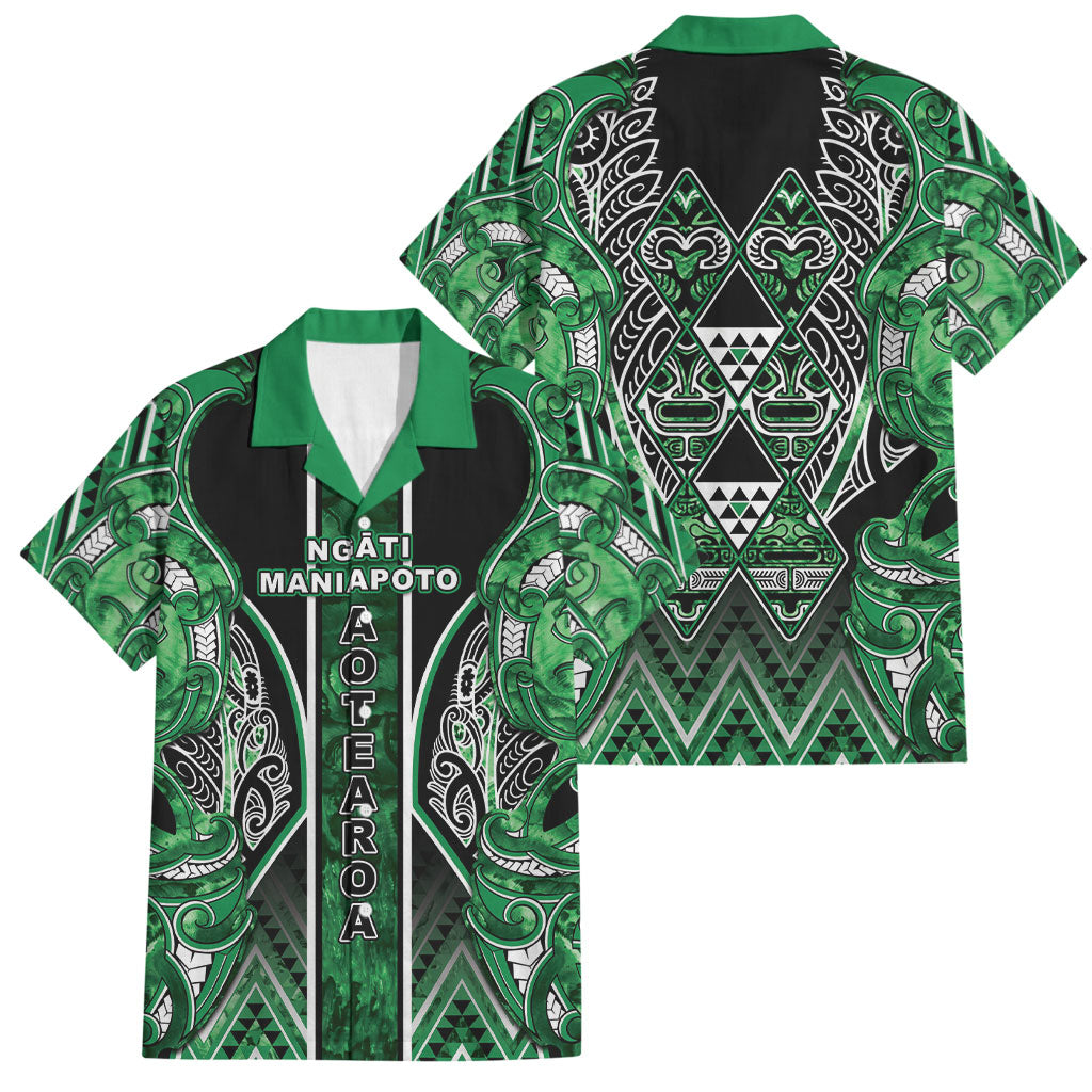 Aotearoa Ngati Maniapoto Family Matching Short Sleeve Bodycon Dress and Hawaiian Shirt Maori Tribal Green Paua Shell Pattern