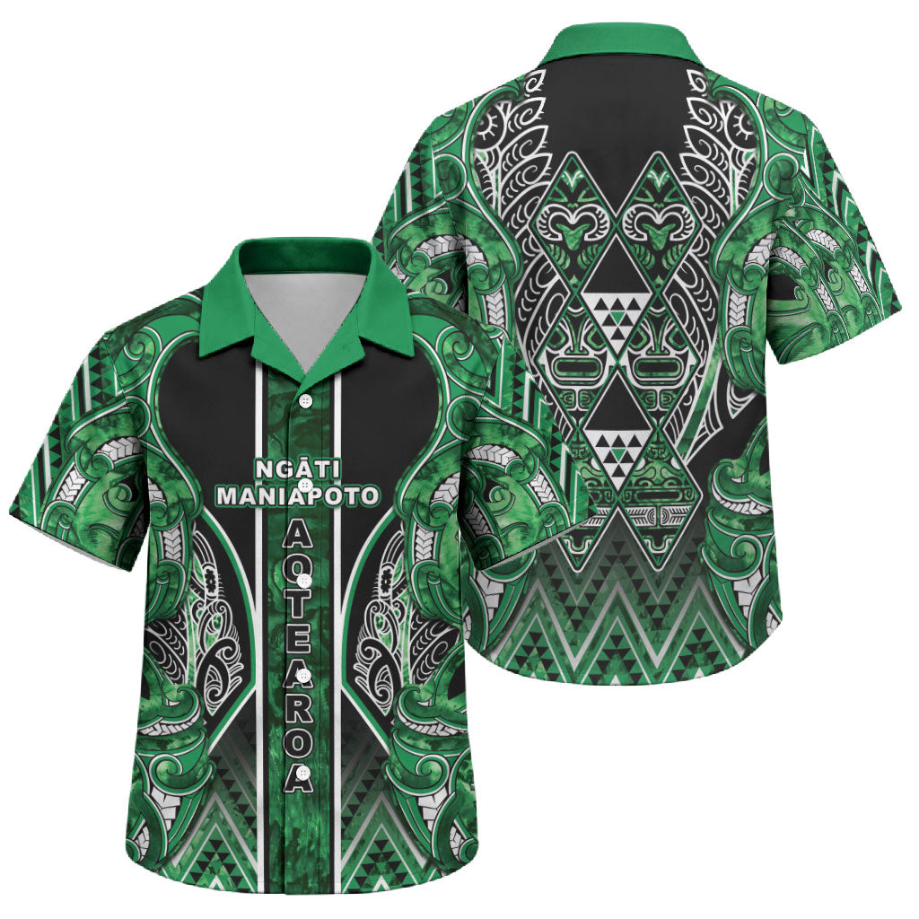 Aotearoa Ngati Maniapoto Family Matching Short Sleeve Bodycon Dress and Hawaiian Shirt Maori Tribal Green Paua Shell Pattern