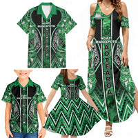 Aotearoa Ngati Maniapoto Family Matching Summer Maxi Dress and Hawaiian Shirt Maori Tribal Green Paua Shell Pattern