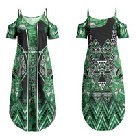 Aotearoa Ngati Maniapoto Family Matching Summer Maxi Dress and Hawaiian Shirt Maori Tribal Green Paua Shell Pattern