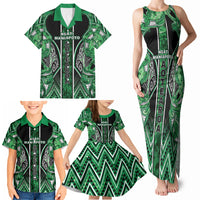 Aotearoa Ngati Maniapoto Family Matching Tank Maxi Dress and Hawaiian Shirt Maori Tribal Green Paua Shell Pattern