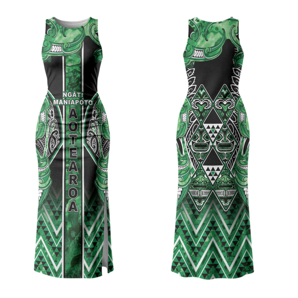 Aotearoa Ngati Maniapoto Family Matching Tank Maxi Dress and Hawaiian Shirt Maori Tribal Green Paua Shell Pattern