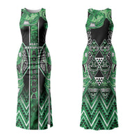 Aotearoa Ngati Maniapoto Family Matching Tank Maxi Dress and Hawaiian Shirt Maori Tribal Green Paua Shell Pattern