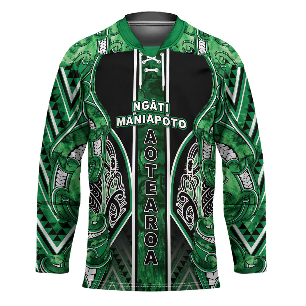 Aotearoa Ngati Maniapoto Hockey Jersey Maori Tribal Green Paua Shell Pattern