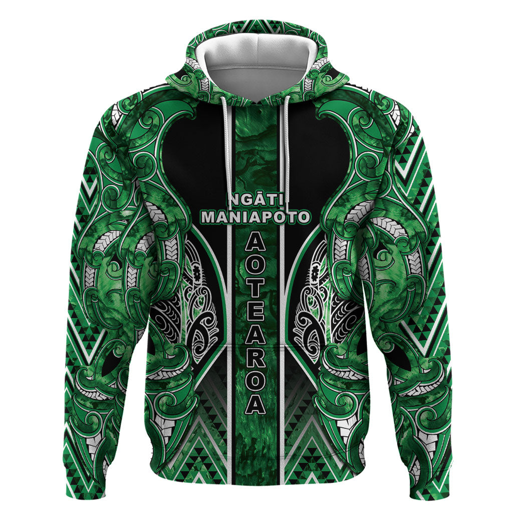 Aotearoa Ngati Maniapoto Hoodie Maori Tribal Green Paua Shell Pattern