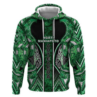 Aotearoa Ngati Maniapoto Hoodie Maori Tribal Green Paua Shell Pattern