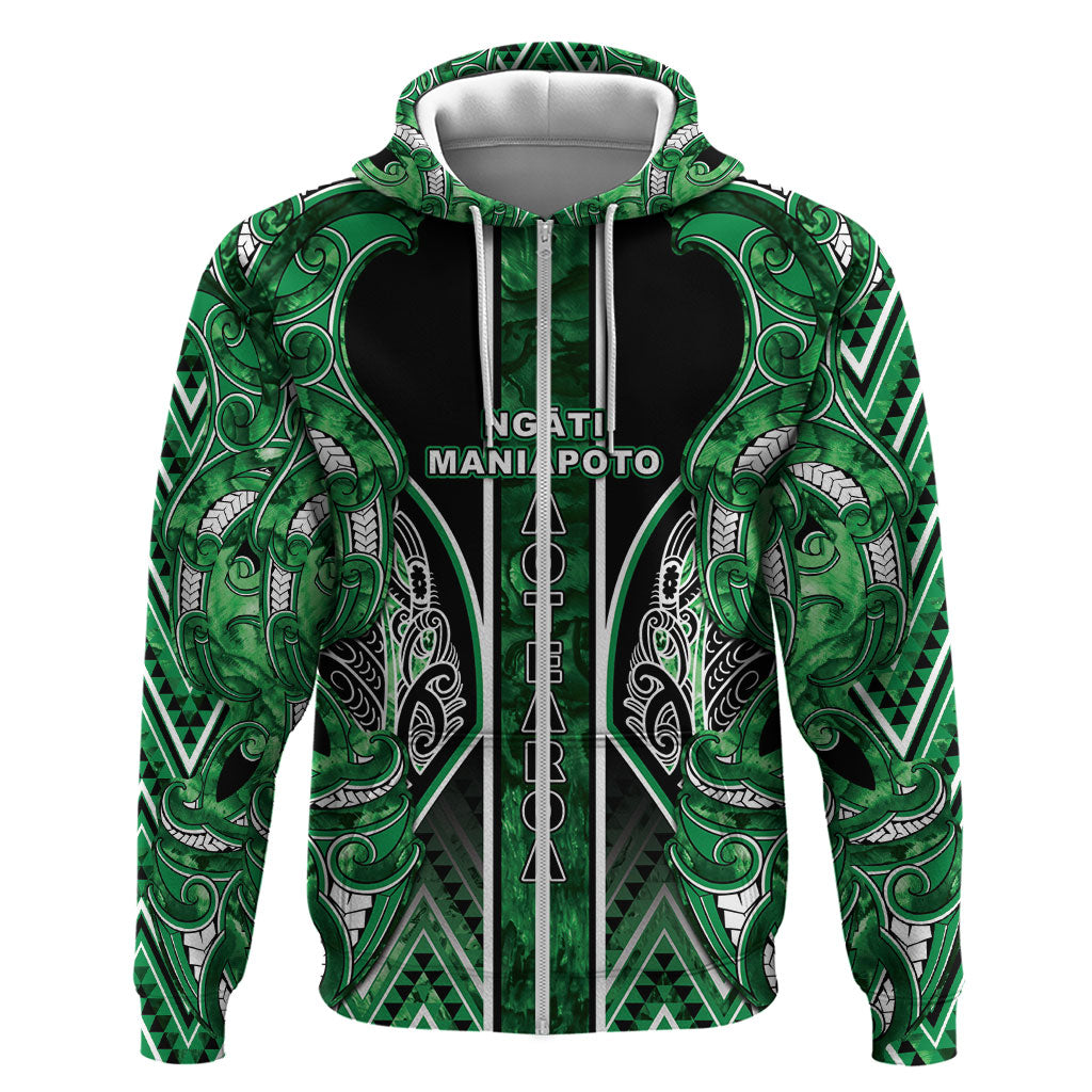 Aotearoa Ngati Maniapoto Hoodie Maori Tribal Green Paua Shell Pattern