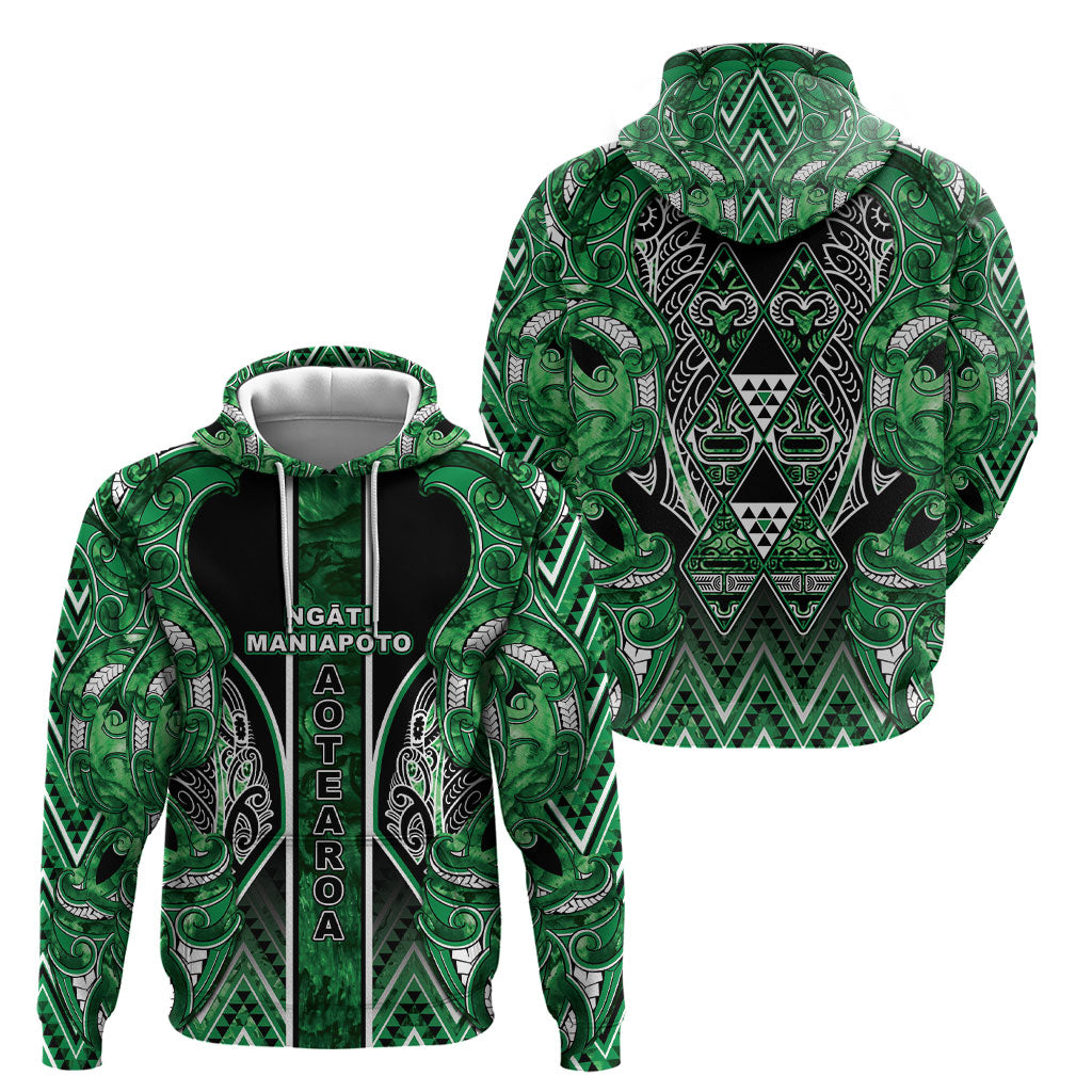 Aotearoa Ngati Maniapoto Hoodie Maori Tribal Green Paua Shell Pattern