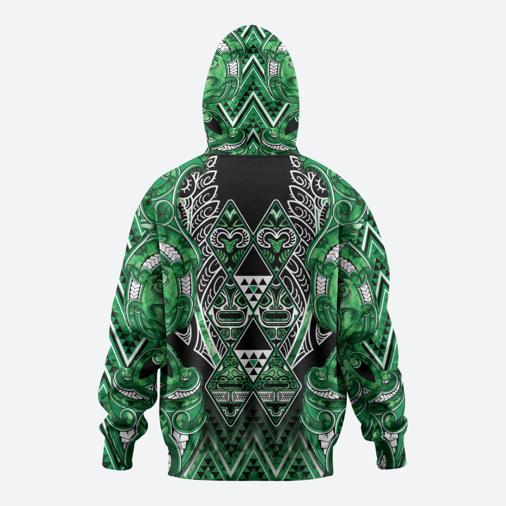 Aotearoa Ngati Maniapoto Hoodie Maori Tribal Green Paua Shell Pattern