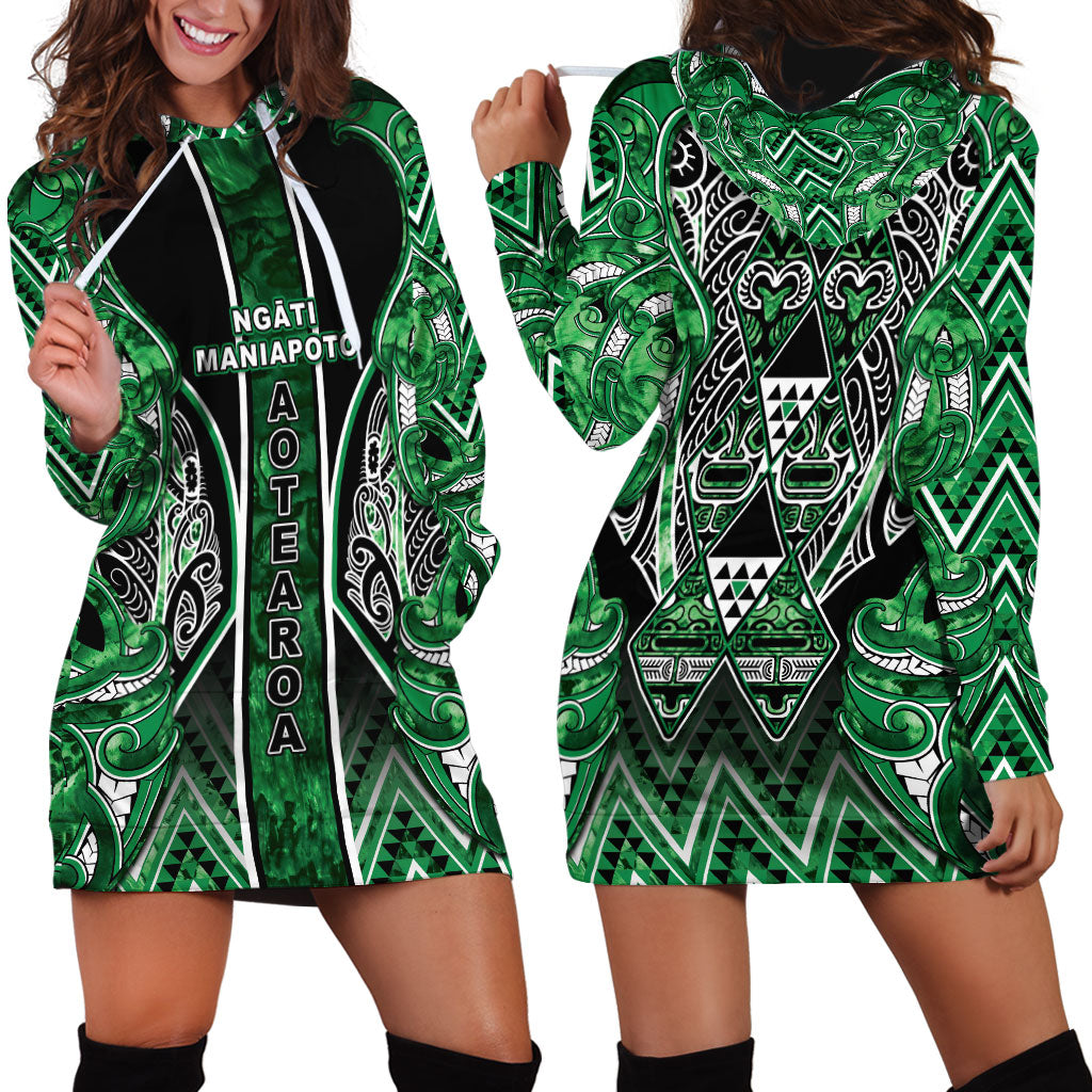 Aotearoa Ngati Maniapoto Hoodie Dress Maori Tribal Green Paua Shell Pattern