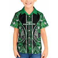 Aotearoa Ngati Maniapoto Kid Hawaiian Shirt Maori Tribal Green Paua Shell Pattern