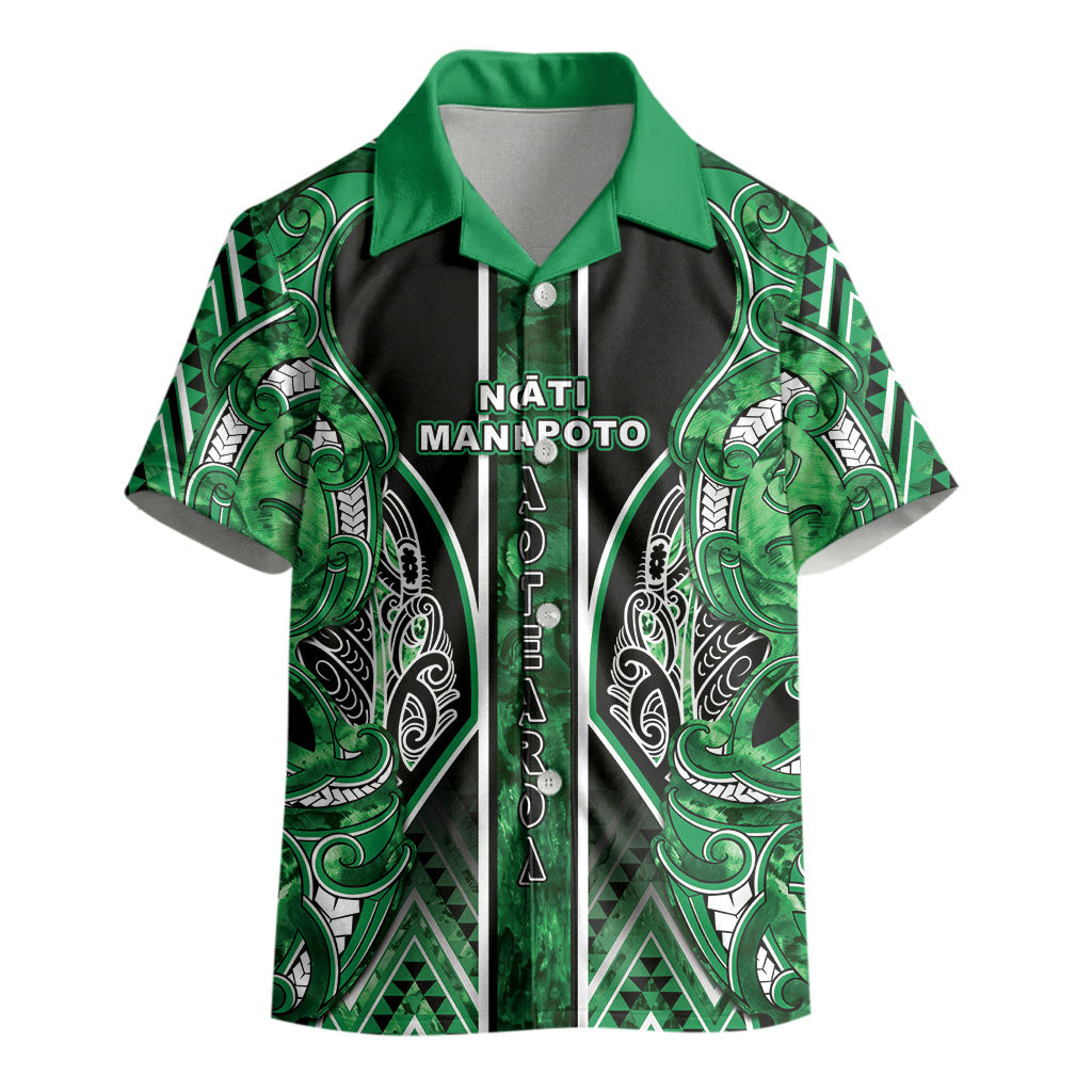 Aotearoa Ngati Maniapoto Kid Hawaiian Shirt Maori Tribal Green Paua Shell Pattern