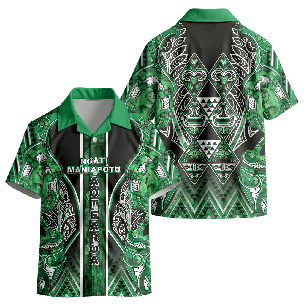 Aotearoa Ngati Maniapoto Kid Hawaiian Shirt Maori Tribal Green Paua Shell Pattern