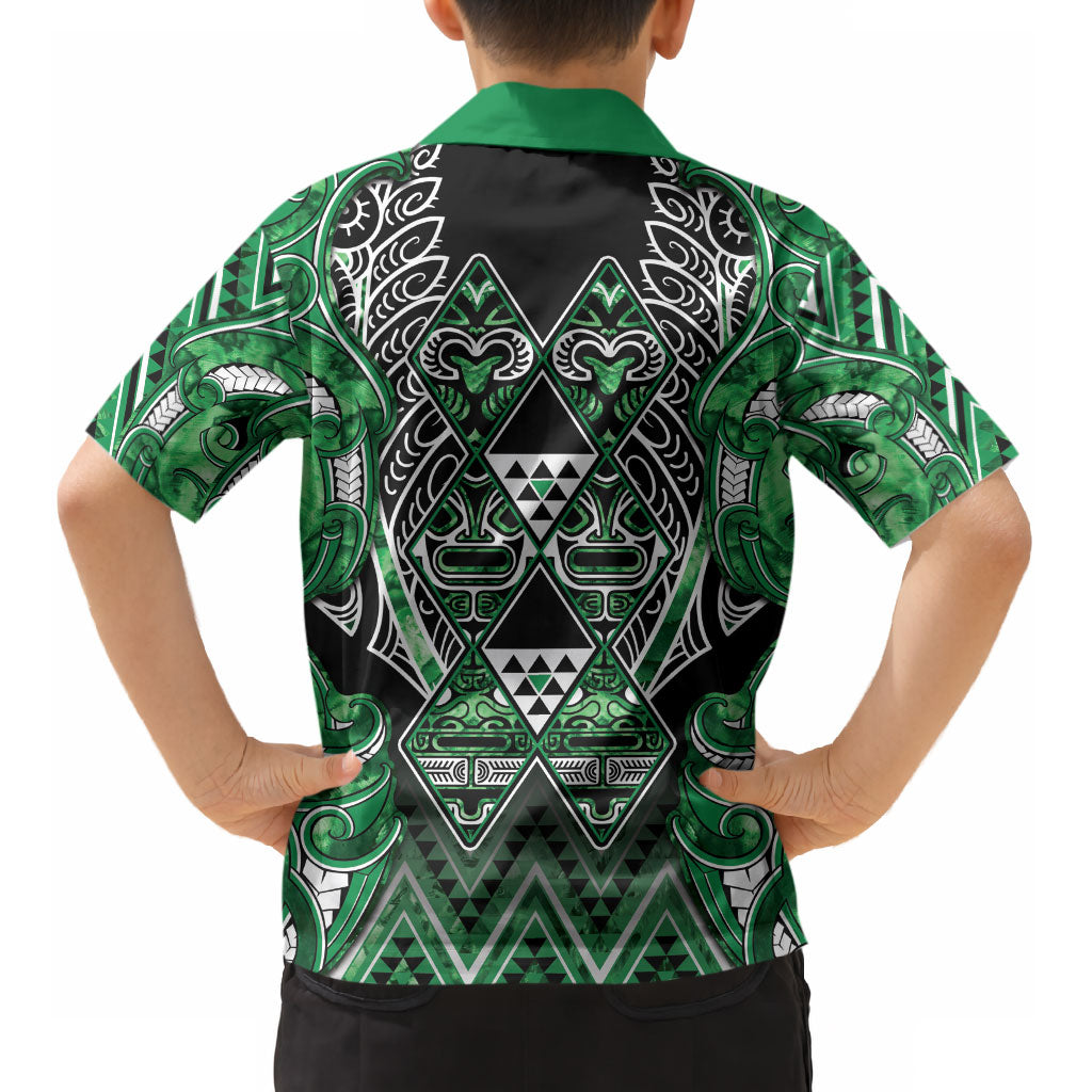 Aotearoa Ngati Maniapoto Kid Hawaiian Shirt Maori Tribal Green Paua Shell Pattern