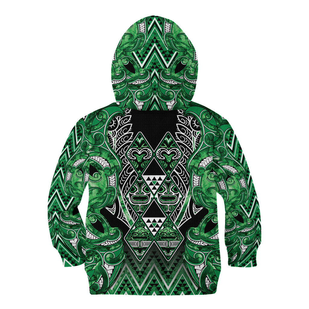 Aotearoa Ngati Maniapoto Kid Hoodie Maori Tribal Green Paua Shell Pattern