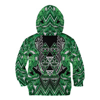 Aotearoa Ngati Maniapoto Kid Hoodie Maori Tribal Green Paua Shell Pattern