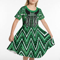 Aotearoa Ngati Maniapoto Kid Short Sleeve Dress Maori Tribal Green Paua Shell Pattern
