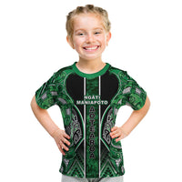 Aotearoa Ngati Maniapoto Kid T Shirt Maori Tribal Green Paua Shell Pattern