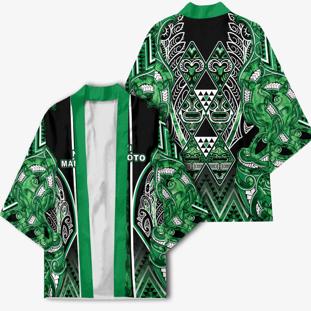 Aotearoa Ngati Maniapoto Kimono Maori Tribal Green Paua Shell Pattern