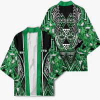 Aotearoa Ngati Maniapoto Kimono Maori Tribal Green Paua Shell Pattern