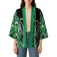 Aotearoa Ngati Maniapoto Kimono Maori Tribal Green Paua Shell Pattern