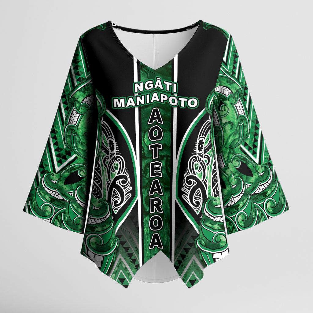 Aotearoa Ngati Maniapoto Kimono Sleeve Blouse Maori Tribal Green Paua Shell Pattern