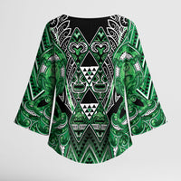 Aotearoa Ngati Maniapoto Kimono Sleeve Blouse Maori Tribal Green Paua Shell Pattern