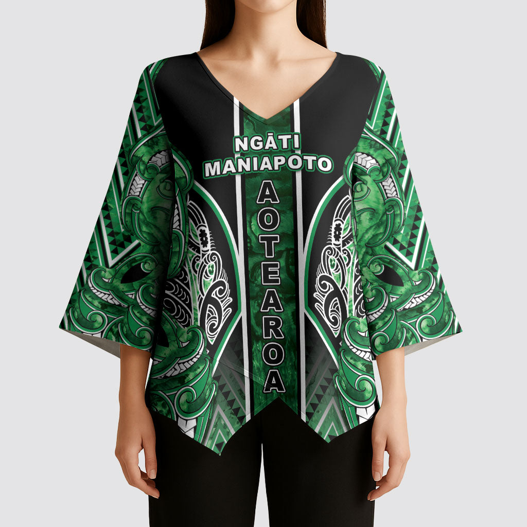 Aotearoa Ngati Maniapoto Kimono Sleeve Blouse Maori Tribal Green Paua Shell Pattern
