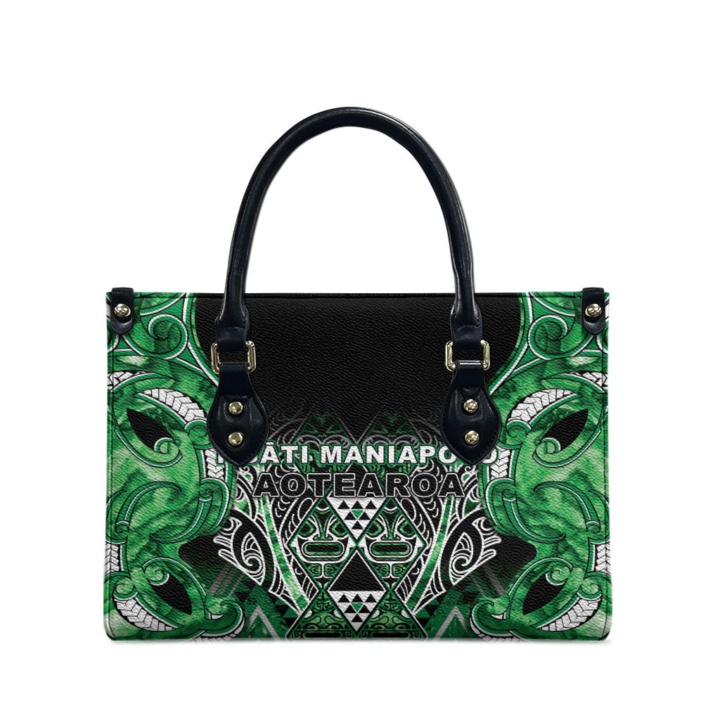 Aotearoa Ngati Maniapoto Leather Bag Maori Tribal Green Paua Shell Pattern