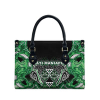 Aotearoa Ngati Maniapoto Leather Bag Maori Tribal Green Paua Shell Pattern