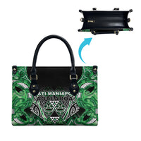 Aotearoa Ngati Maniapoto Leather Bag Maori Tribal Green Paua Shell Pattern