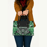 Aotearoa Ngati Maniapoto Leather Bag Maori Tribal Green Paua Shell Pattern
