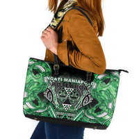 Aotearoa Ngati Maniapoto Leather Tote Bag Maori Tribal Green Paua Shell Pattern