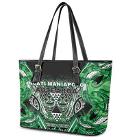 Aotearoa Ngati Maniapoto Leather Tote Bag Maori Tribal Green Paua Shell Pattern