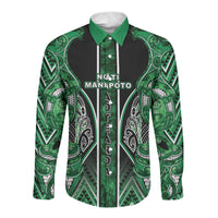 Aotearoa Ngati Maniapoto Long Sleeve Button Shirt Maori Tribal Green Paua Shell Pattern
