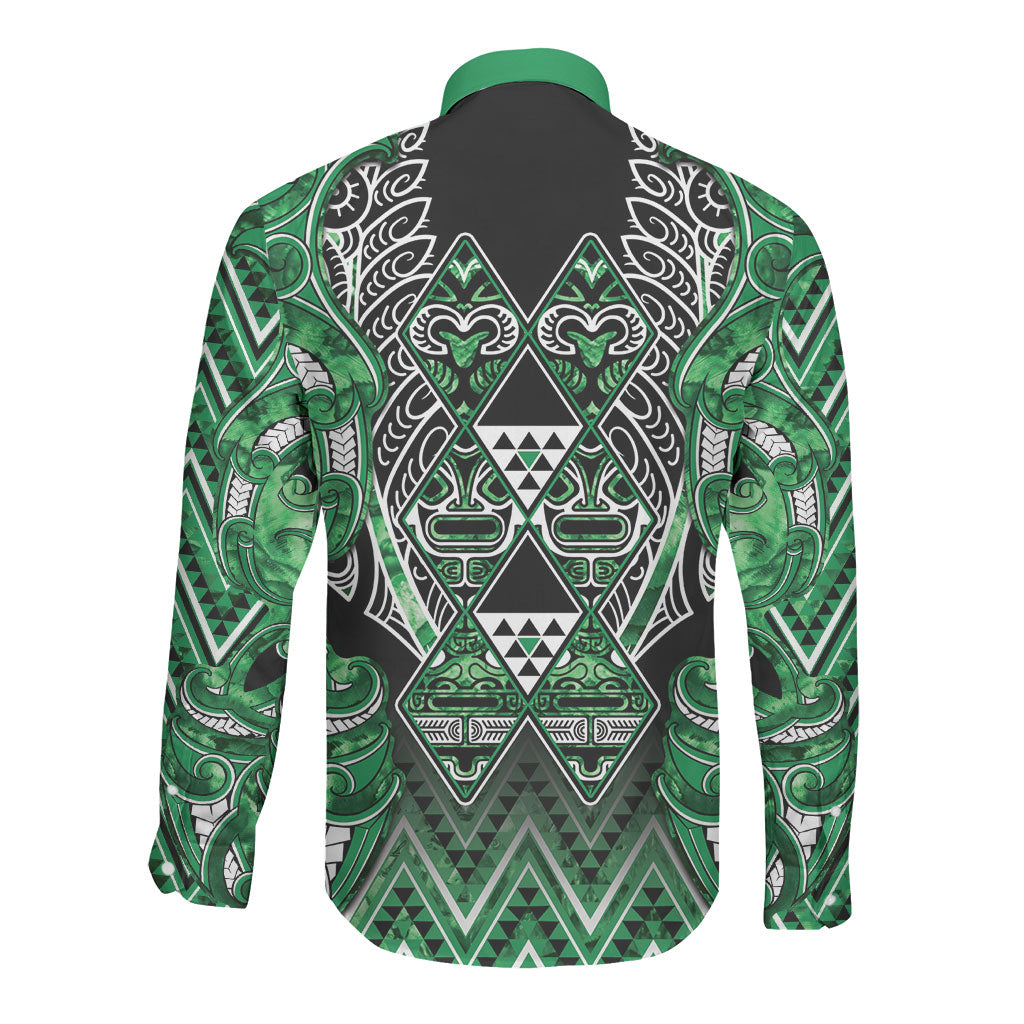 Aotearoa Ngati Maniapoto Long Sleeve Button Shirt Maori Tribal Green Paua Shell Pattern