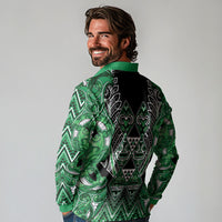 Aotearoa Ngati Maniapoto Long Sleeve Polo Shirt Maori Tribal Green Paua Shell Pattern