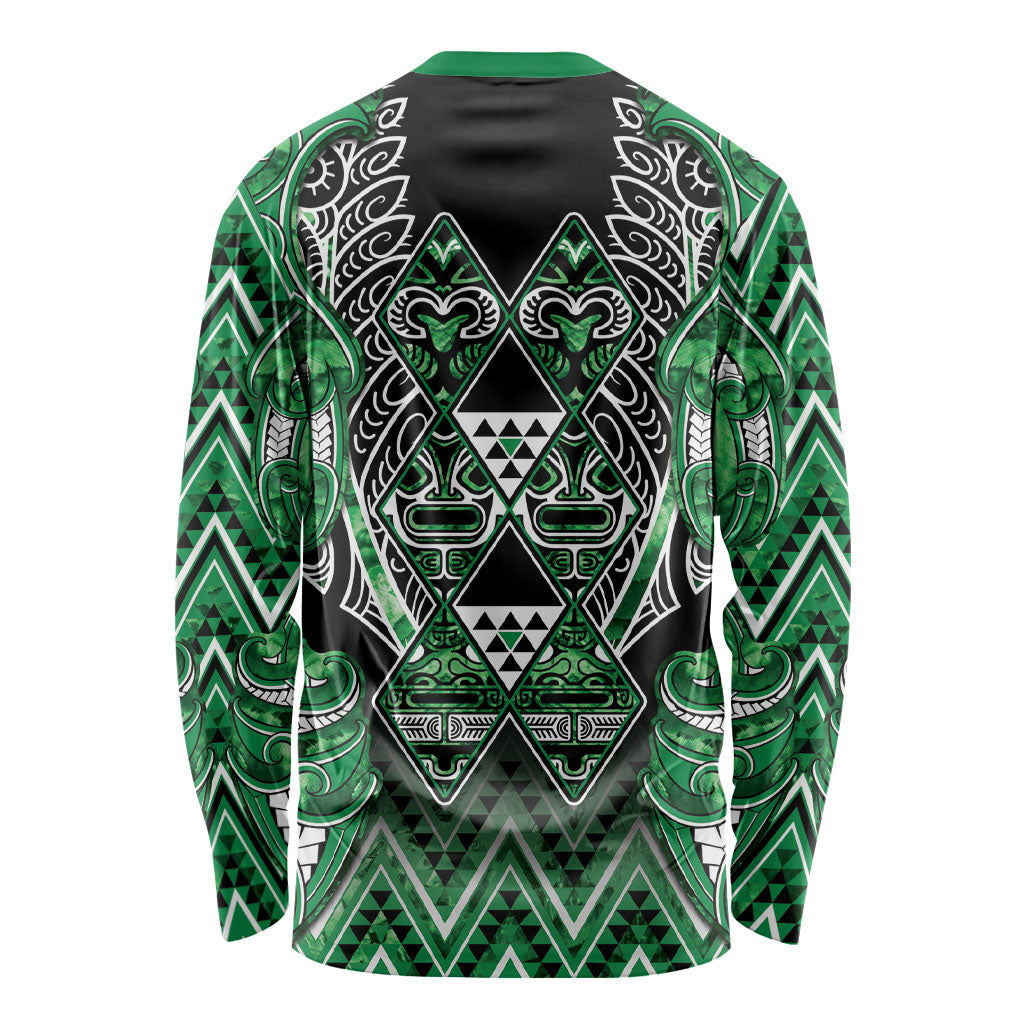 Aotearoa Ngati Maniapoto Long Sleeve Shirt Maori Tribal Green Paua Shell Pattern