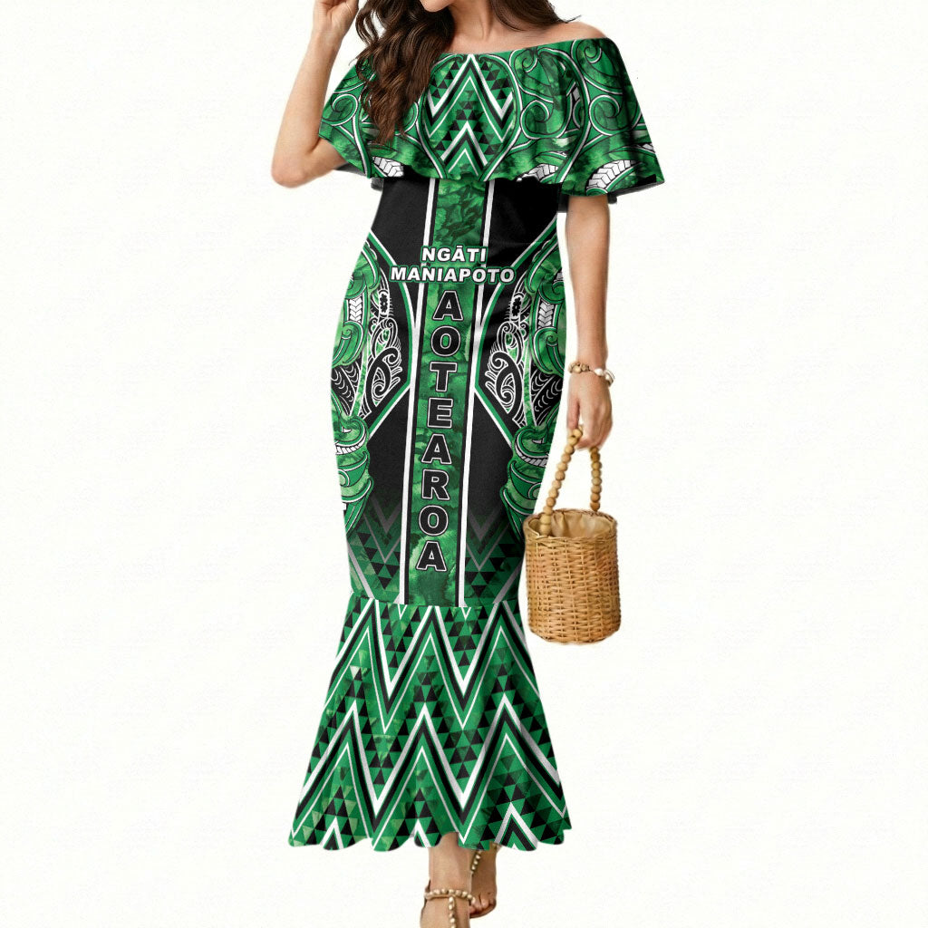 Aotearoa Ngati Maniapoto Mermaid Dress Maori Tribal Green Paua Shell Pattern DT05 Women Green - Polynesian Pride