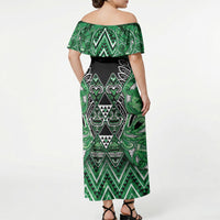 Aotearoa Ngati Maniapoto Off Shoulder Maxi Dress Maori Tribal Green Paua Shell Pattern