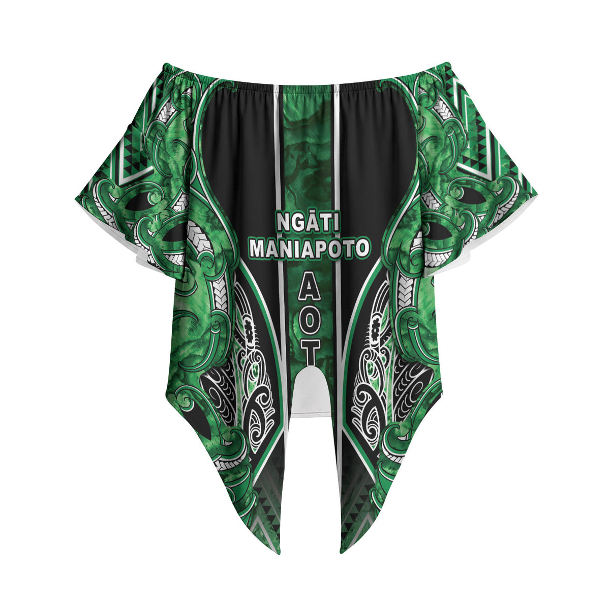 Aotearoa Ngati Maniapoto Off Shoulder Wrap Waist Top Maori Tribal Green Paua Shell Pattern