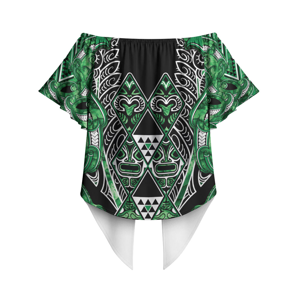 Aotearoa Ngati Maniapoto Off Shoulder Wrap Waist Top Maori Tribal Green Paua Shell Pattern