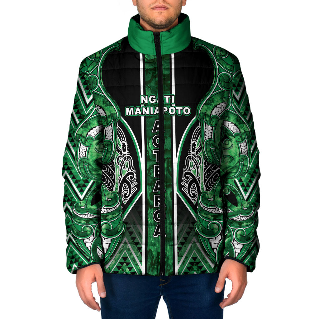 Aotearoa Ngati Maniapoto Padded Jacket Maori Tribal Green Paua Shell Pattern DT05 Men Green - Polynesian Pride