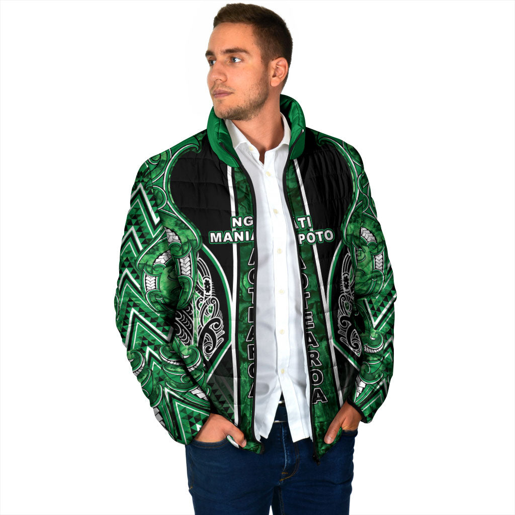Aotearoa Ngati Maniapoto Padded Jacket Maori Tribal Green Paua Shell Pattern