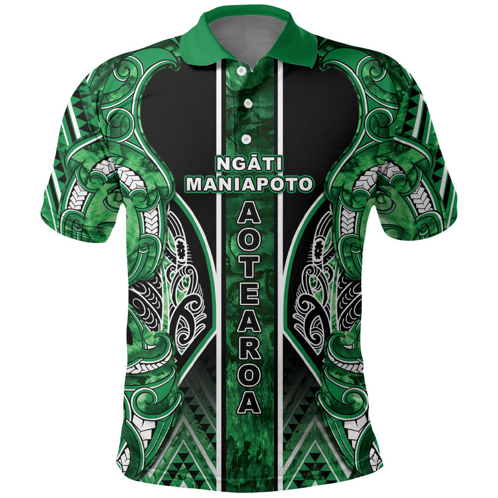 Aotearoa Ngati Maniapoto Polo Shirt Maori Tribal Green Paua Shell Pattern