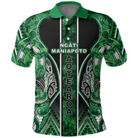 Aotearoa Ngati Maniapoto Polo Shirt Maori Tribal Green Paua Shell Pattern