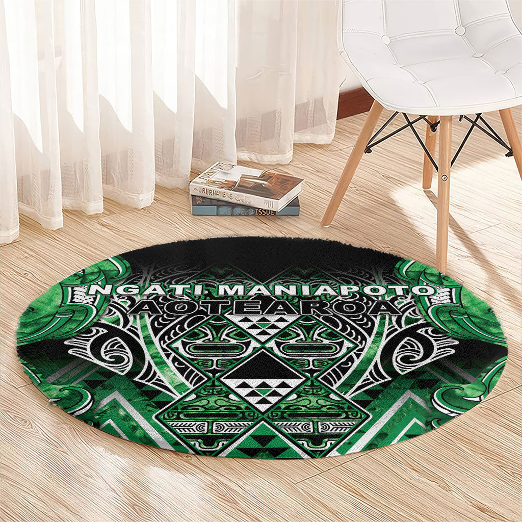 Aotearoa Ngati Maniapoto Round Carpet Maori Tribal Green Paua Shell Pattern