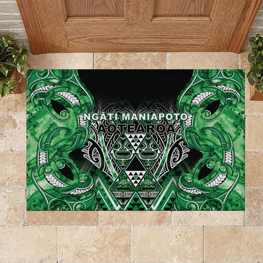 Aotearoa Ngati Maniapoto Rubber Doormat Maori Tribal Green Paua Shell Pattern DT05 Green - Polynesian Pride