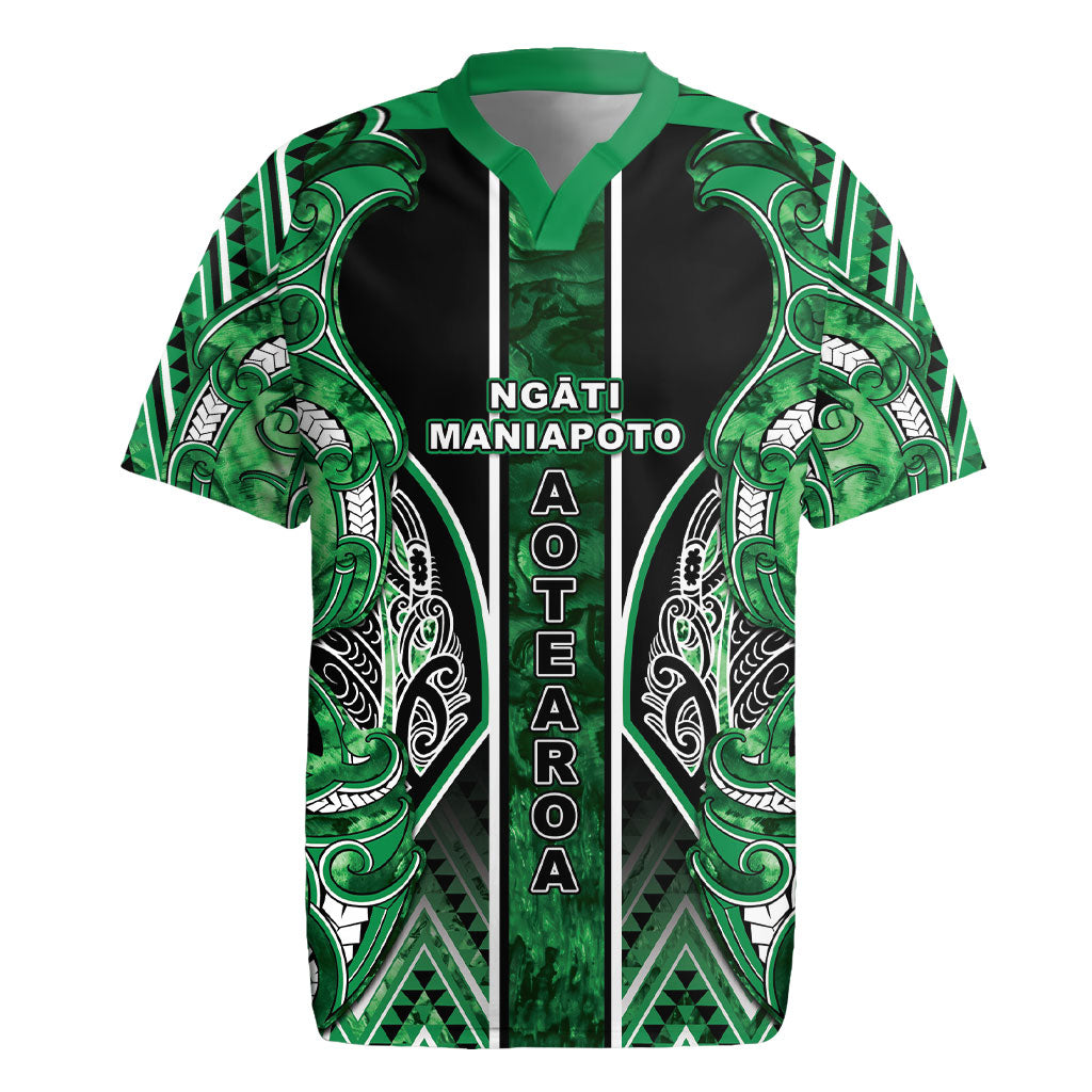 Aotearoa Ngati Maniapoto Rugby Jersey Maori Tribal Green Paua Shell Pattern DT05 Green - Polynesian Pride