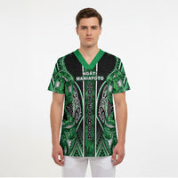 Aotearoa Ngati Maniapoto Scrub Top Maori Tribal Green Paua Shell Pattern